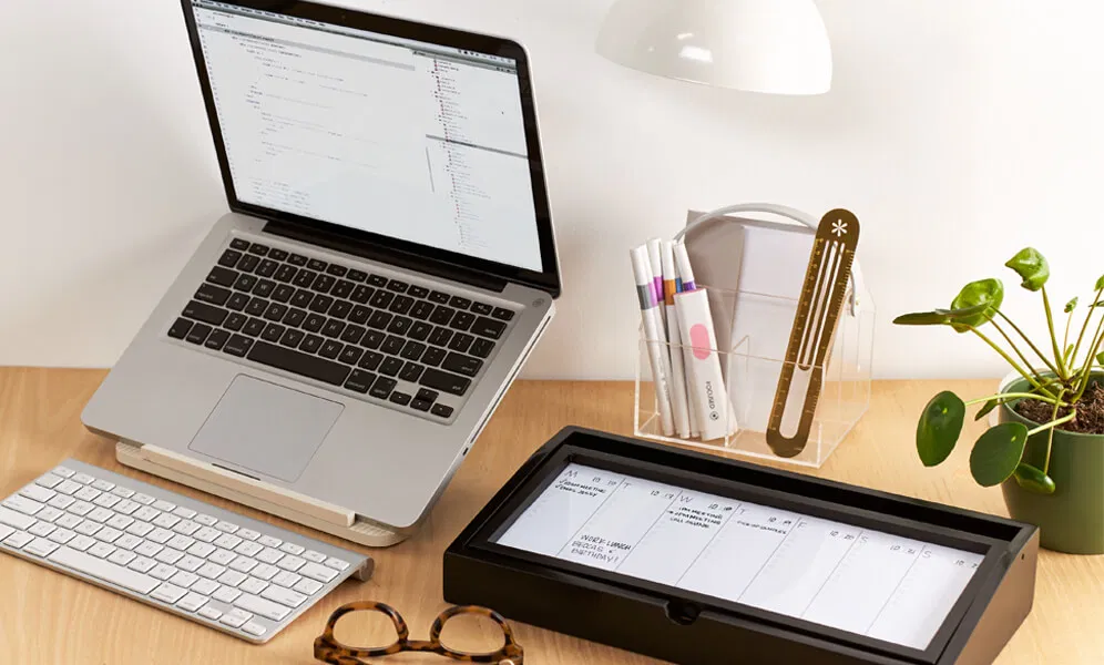 Organized workspace with journal and planning materials